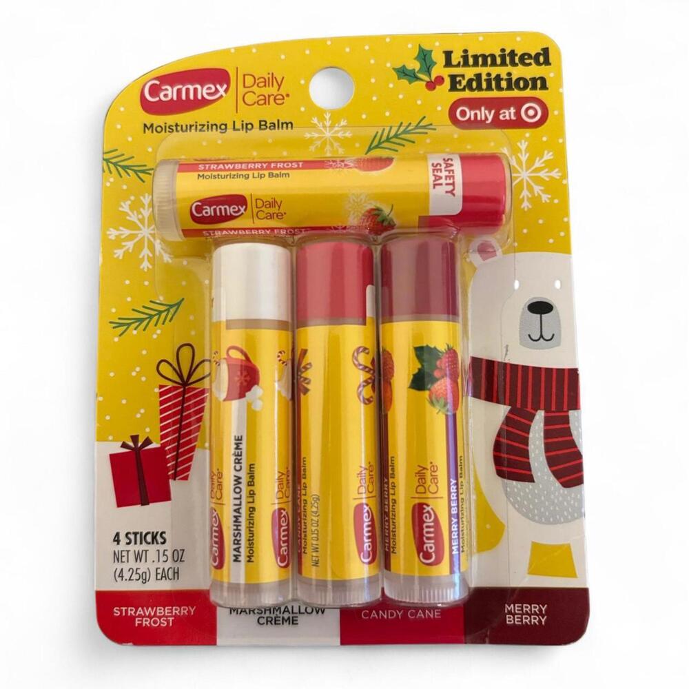 brand new, never opened limited‑edition holiday 4‑pack from Carmex